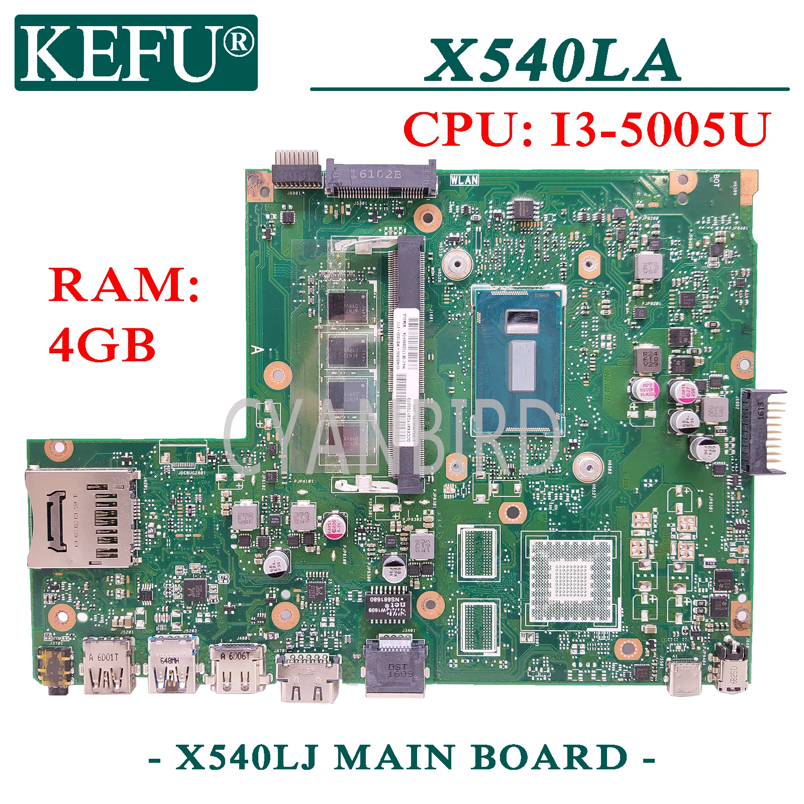 KEFU X540LJ оригинальная материнская плата ASUS VivoBook X540LA X540L с 4GB RAM I3 5005U для