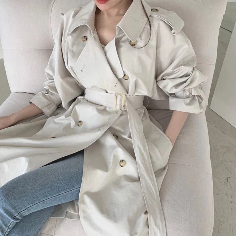 

2020 autumn and winter women's long trench coat with belt full-sleeve double-breasted coat ladies jacket women's trench coat