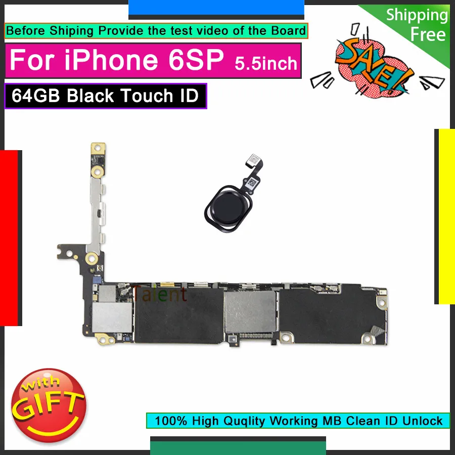 

For IPhone 6S Plus Motherboard 64GB Black Touch ID Unlock Disassembly Mainboard Good Working Logic Board Tested Full Function