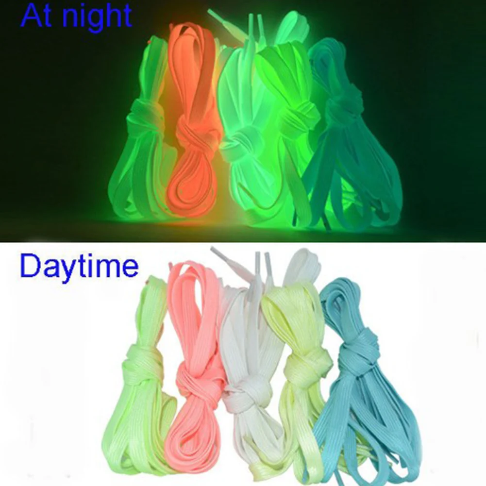 1 Pair 80/100/120/140cm Flat Luminous Runner Shoe Laces Safety Luminous Glowing Shoelaces Unisex for Sport Basketball Shoes