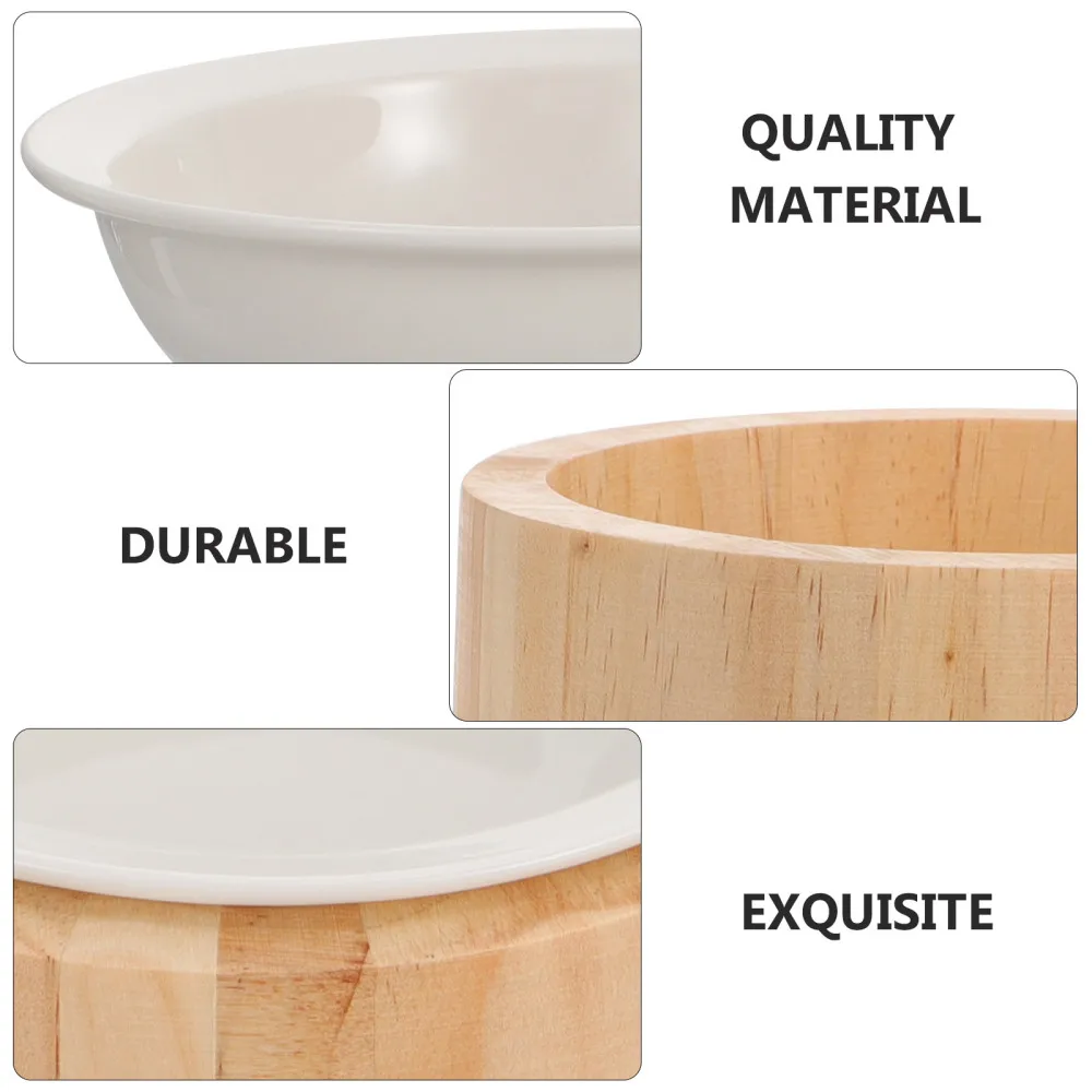 

Elevated Kitten Feeder Cat Bowl with Wood Stand Protective Cat Water Food Dish