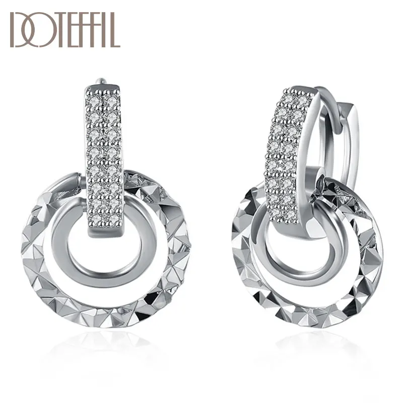 

DOTEFFIL 925 Sterling Silver/18K Gold AAA Zircon Circle Shape Earrings For Women Jewelry Fashion Wedding Party Gift