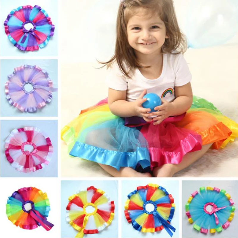 Летняя юбка пачка радужной расцветки для маленьких девочек балетные юбки танцев