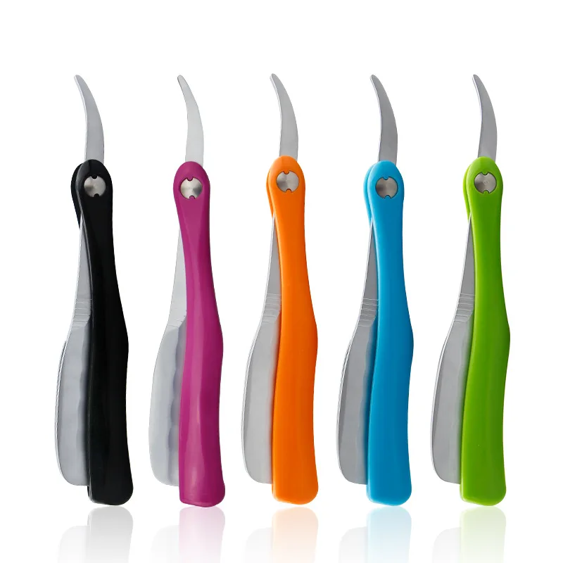 

Vintage Manual Folding Hair Razor Holder Stainless Steel Shaving Eyebrow Knife For 74 Feather Hairdressing Tool Y0509