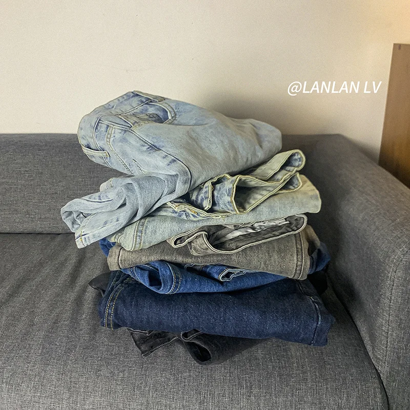 Autumn Cotton Multicolor Jeans Mens Fashion Casual Baggy Wide-leg Jeans Men Streetwear Loose Hip-hop Straight Denim Trousers Men