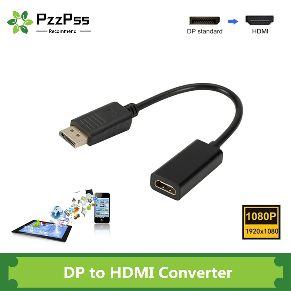 

PzzPss 1080P DP to HDMI Cable Adapter Male To Female For HP/DELL Laptop PC Display Port to 1080P HDMI Cable Adapter Converter
