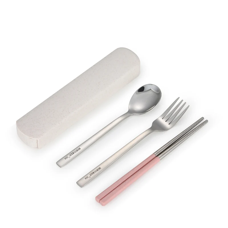 Pink 4 Pcs WORTHBUY портативный набор посуды для путешествий 304 нержавеющая сталь столовая посуда палочки для еды Ложка Вилка для обеда набор для пикника набор столовых приборов - Color: Pink 4 Pcs