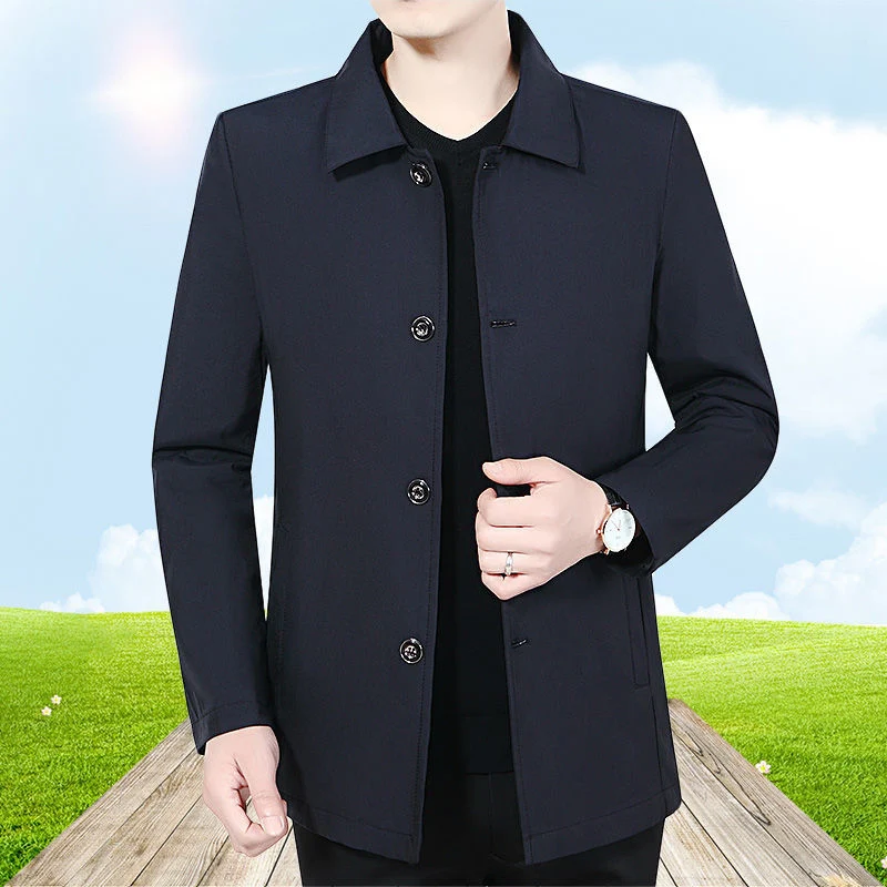 

Middle-Aged Men's Jacket for Spring Autumn Thin Turn Down Collar Jacket Dad Men Jacket Coat Windbreaker Button Style HOWDFEO