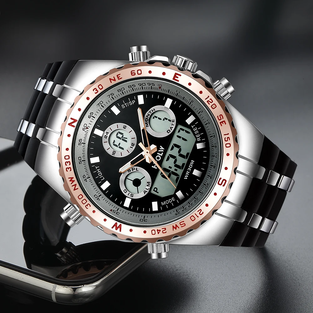 HPOLW Брендовые мужские спортивные часы модные Chronos резиновые мужские водонепроницаемые светодиодный цифровые часы мужские военные часы Relogio Masculino