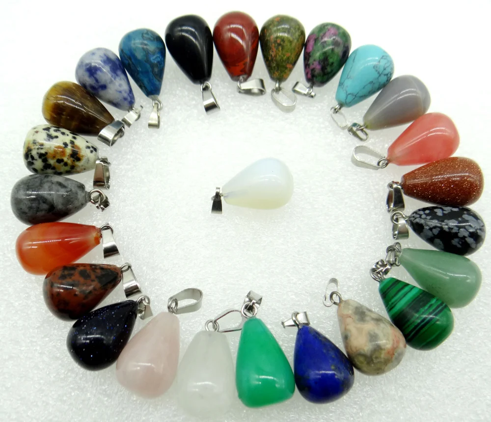 

Natural stone Quartz Crystal Turquoises tiger eye aventurine Water droplets pendant Jewelry making necklace Accessories12pcs