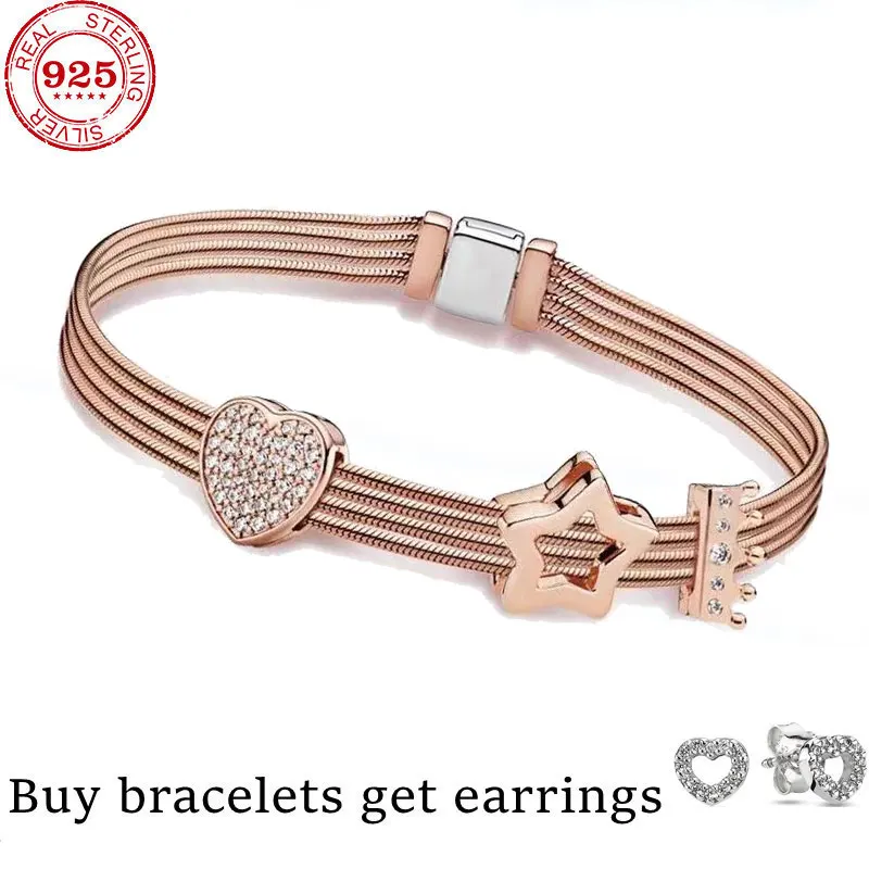 

Authentic 925 sterling silver rose gold heart pendant crown is suitable for women with snake bone chain necklaces and DIY jewelr