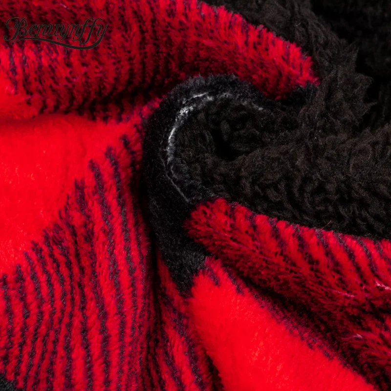 

Benuynffy Contrast Tartan Plaid Fleece Sweatshirt Women Autumn Winter Pocket Long Sleeve Half Zipper Pullover Casual Sweatshirts