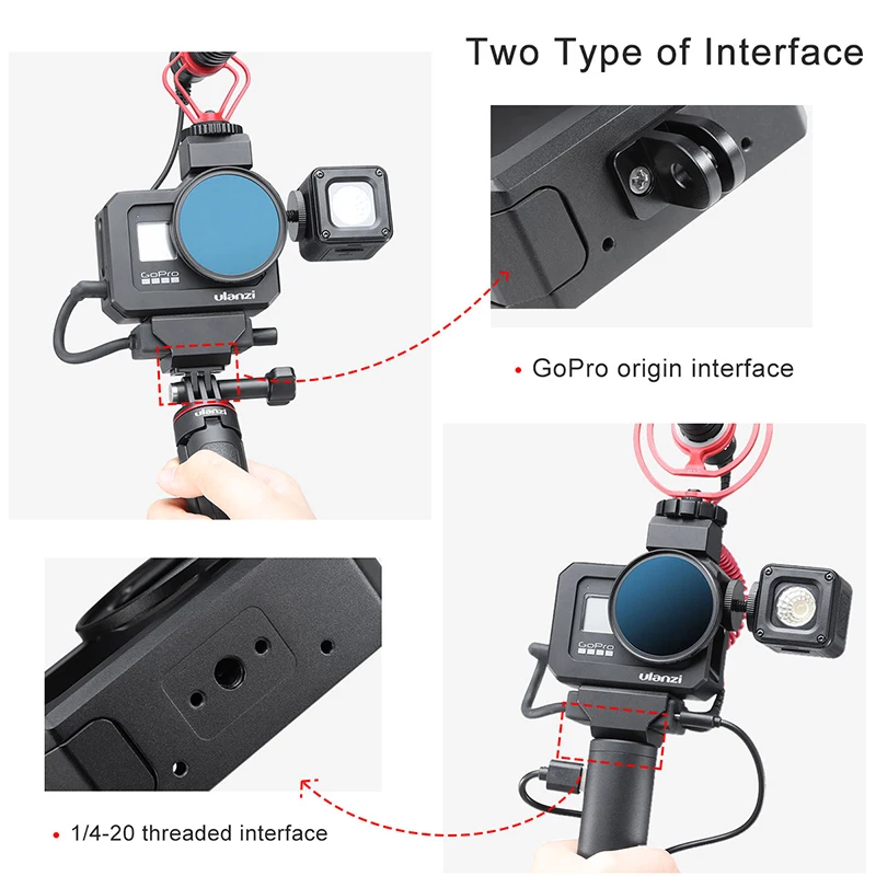 ULANZI G8-5 металлическая клетка для бревен Gopro Hero 8 черный двойной Холодный башмак