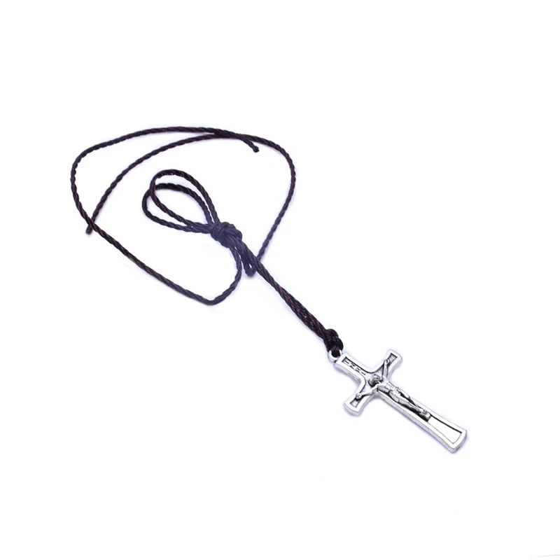 Wax Touw Metalen Christus Kruis Ketting Religieuze Sieraden Wax Touw Metalen Christus Kruis Ketting Religieuze Sieraden