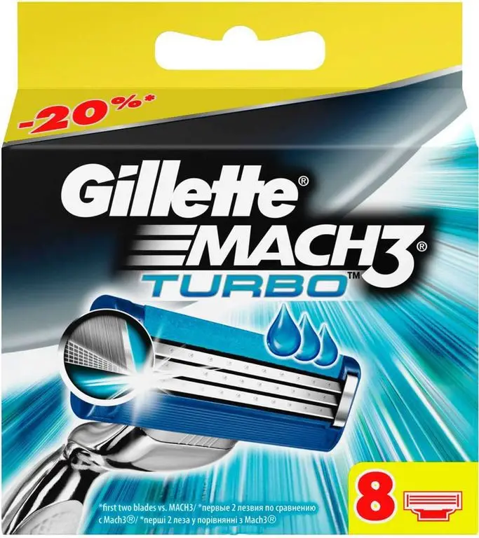 Сменные Кассеты Gillette Mach3 Turbo для Мужской Бритвы 8 шт.