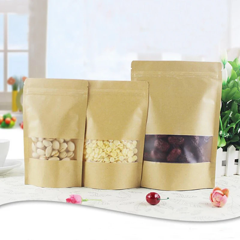 Толстые пакеты из крафт-бумаги 100 шт. многоразовые герметичные с замком на молнии