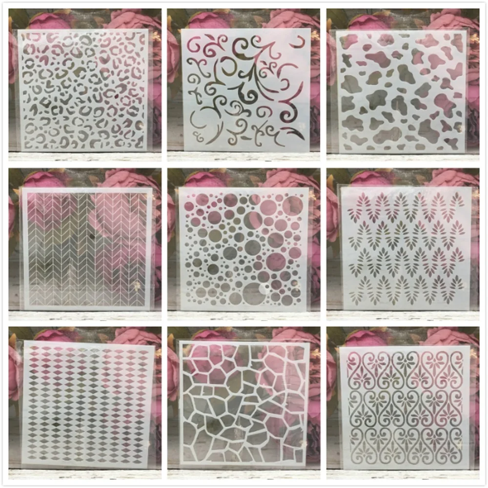 

9Pcs/Set 13cm Bubble Dot Flower Arrow Texture DIY Craft Layering Stencils Painting Scrapbooking Embossing Album Template