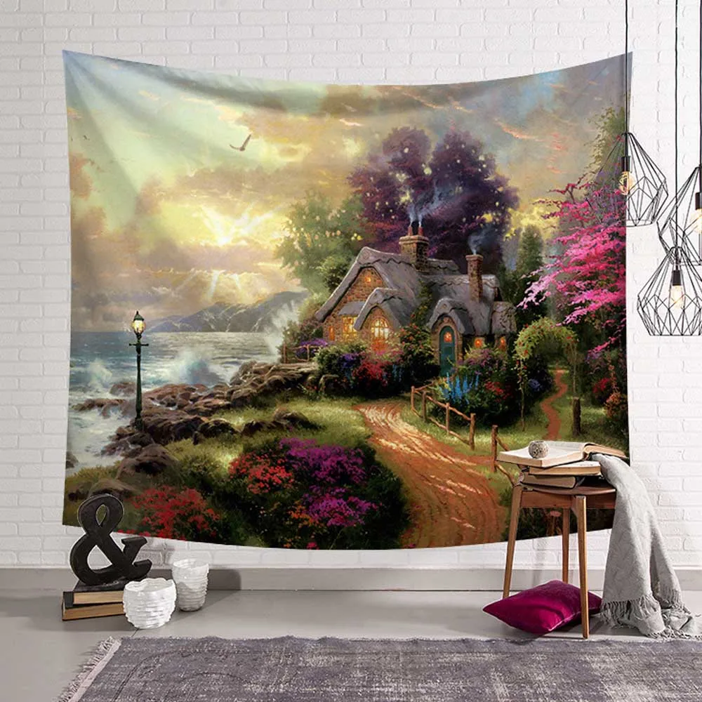 Fairy Tale World Forest Tapestry Wall Hanging Aesthetic Mushroom Cute Home Background Cloth Yoga Mat Bedroom Mural Decoration | Дом и сад