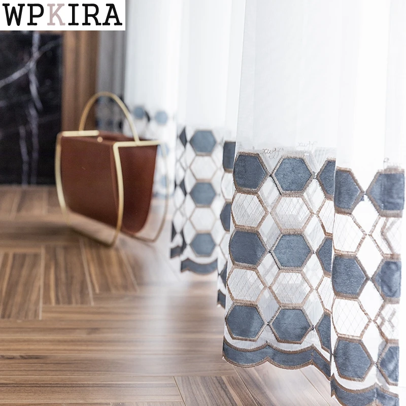 Роскошные геометрические вышитые прозрачные вуали шторы для окон Cortina гостиной