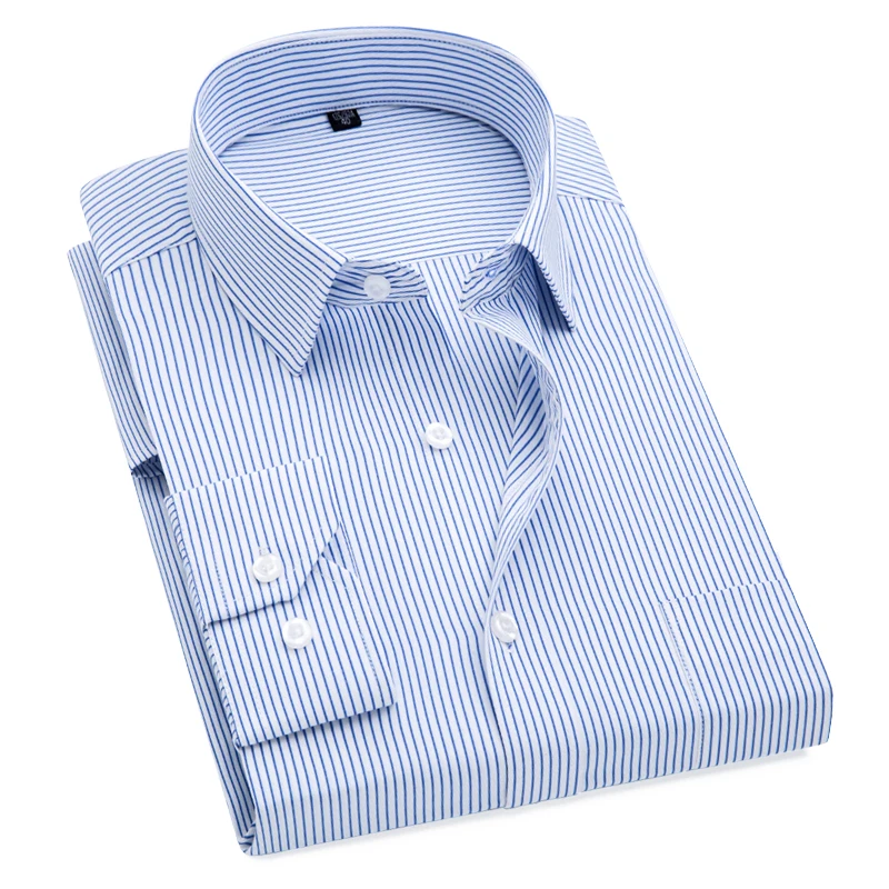 

Деловые рубашки для мужчин, размеры от S до 8xl, полосатые приталенные рубашки с длинным рукавом, не требующие глажки, однотонная саржевая муж...