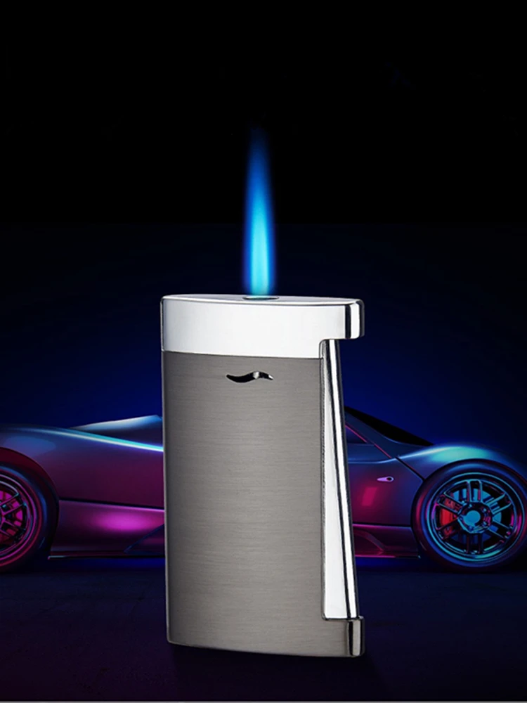 

Straight Into The Windproof Lighter Blue Flame Metal Personality Creative Custom Factory Wholesale Cigarette Accessories