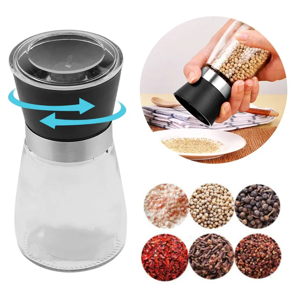 

Creative Home Kitchen Accessories Stainless Steel Glass Manual Pepper Salt Spice Mill Grinder Pepper Grinder Spice Container