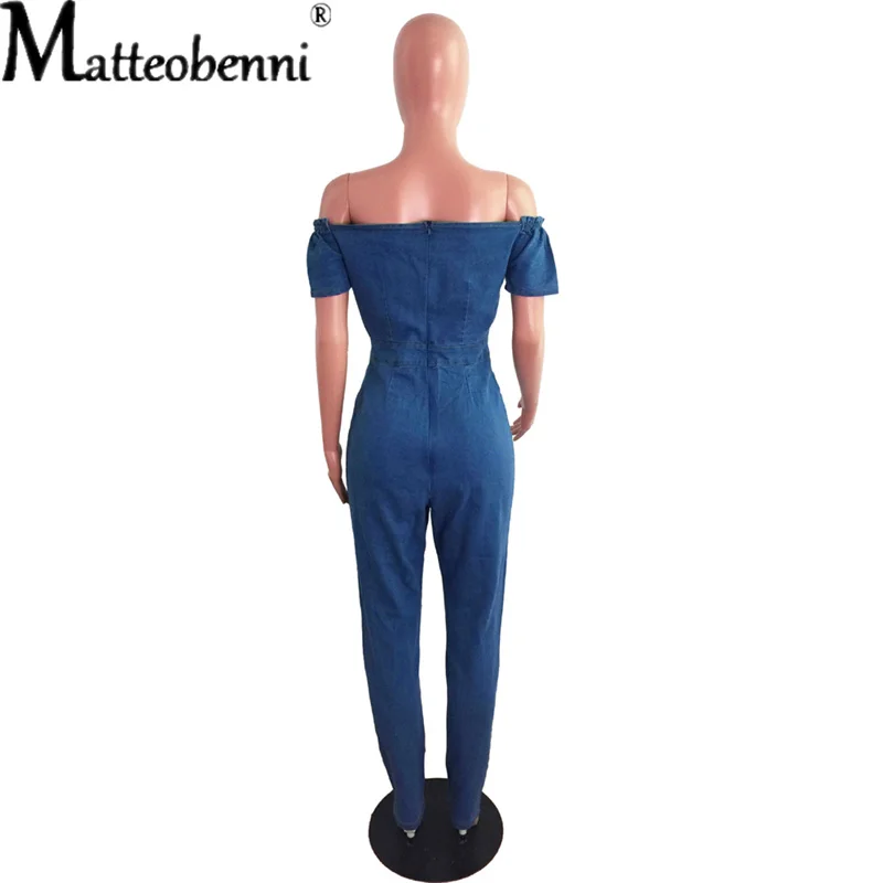 

Fashion Sexy Strapless Women Denim Jumpsuit 2021 Summer Off Shoulder Solid Ladies Lace Up Casual Street Bodysuit Jean Jumpsuits