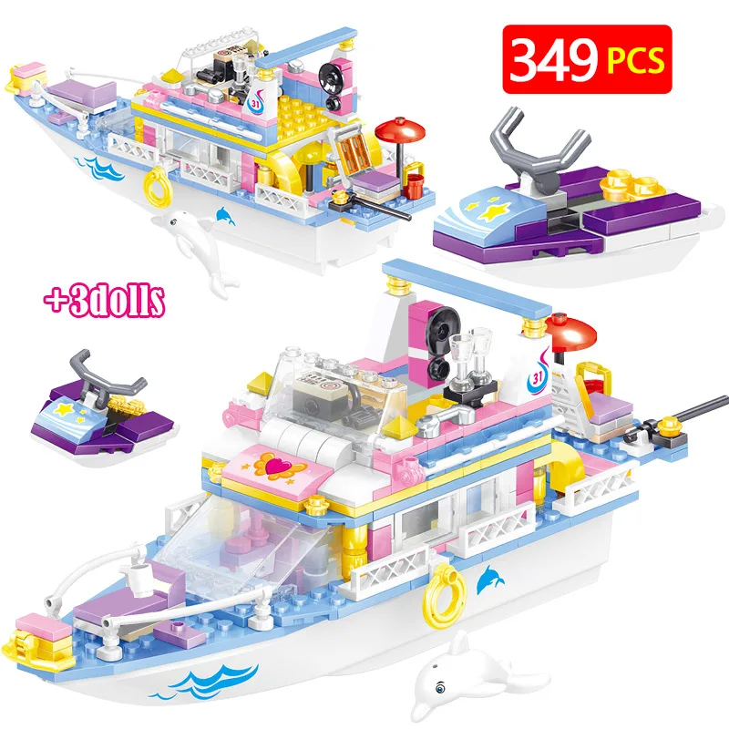 

349pcs Friends City Luxury Holiday Yacht Building Blocks Figures Bricks Boat Ship Dolphin DIY Toys For Children Girls Gifts