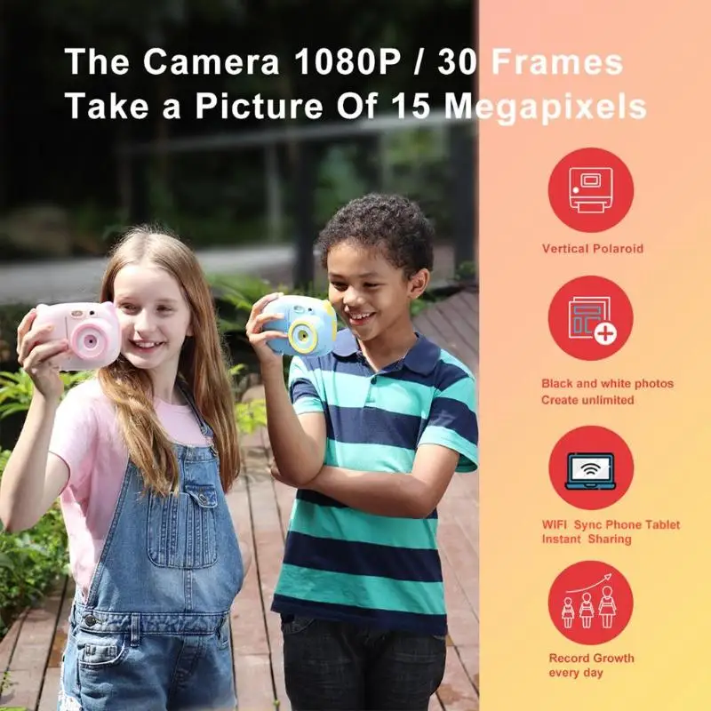 

P02 Children Cute Digital Camera Toy Take Picture Built-in Sprout Cute Big Head Sticker Pattern 1080P Video Recorder Camcorder