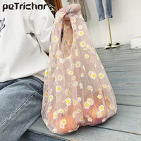 new summer women small transparent tote mesh cloth bag daisy embroidery handbag high quality eco fruit bag purse for girls chic