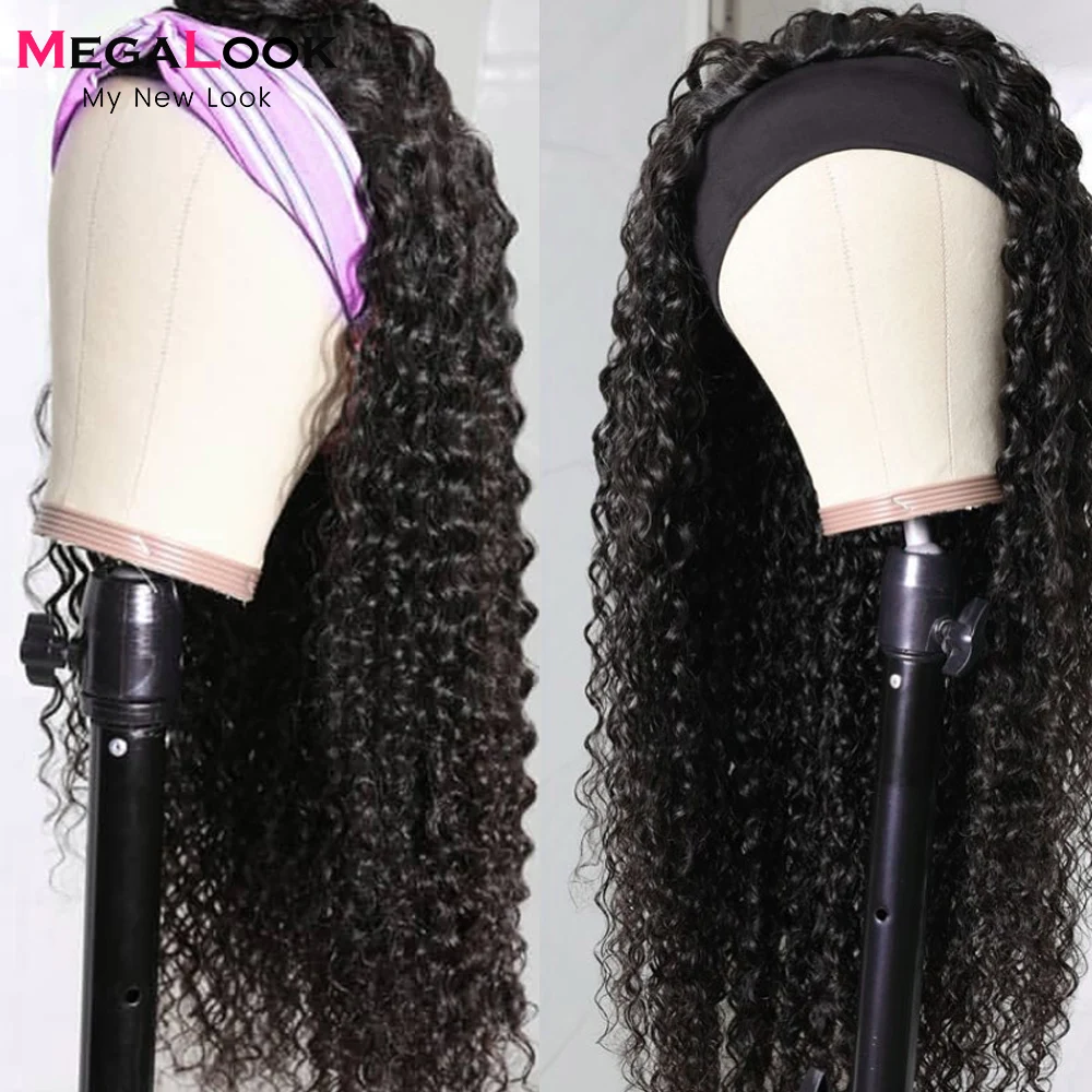

Curly Headband Wig Human Hair Wig Glueless No Gel Remy Brazilain Curly Human Hair Wigs For Women Full Machine Made Wig Scarf Wig