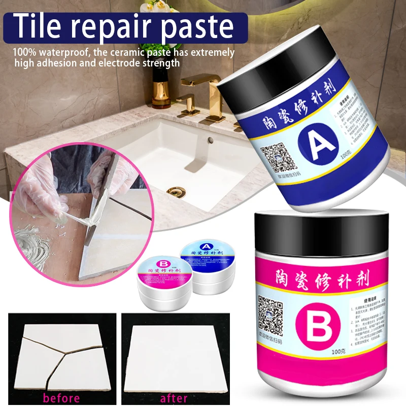 

2pcs/set Ceramic Repair Paste Floor Toilet Bathroom Sink Tile Repair Agent Multipurpose JDH88