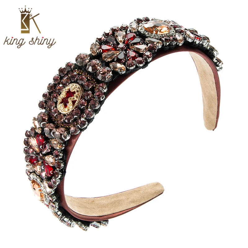 

King Shiny Luxury Baroque Color Crystal Headband for Woman Vintage Geometric Gem Diamond Hairband Girl Party Jewelry Tiara Bezel