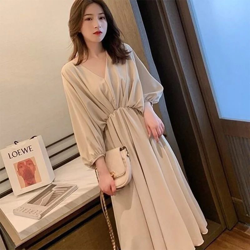 

Casual Fashion Chiffon Elegant Retro Trend Mid-sleeve Spring And Summer Mid-length Dress 2021 New Summer Loose Dress Ladies