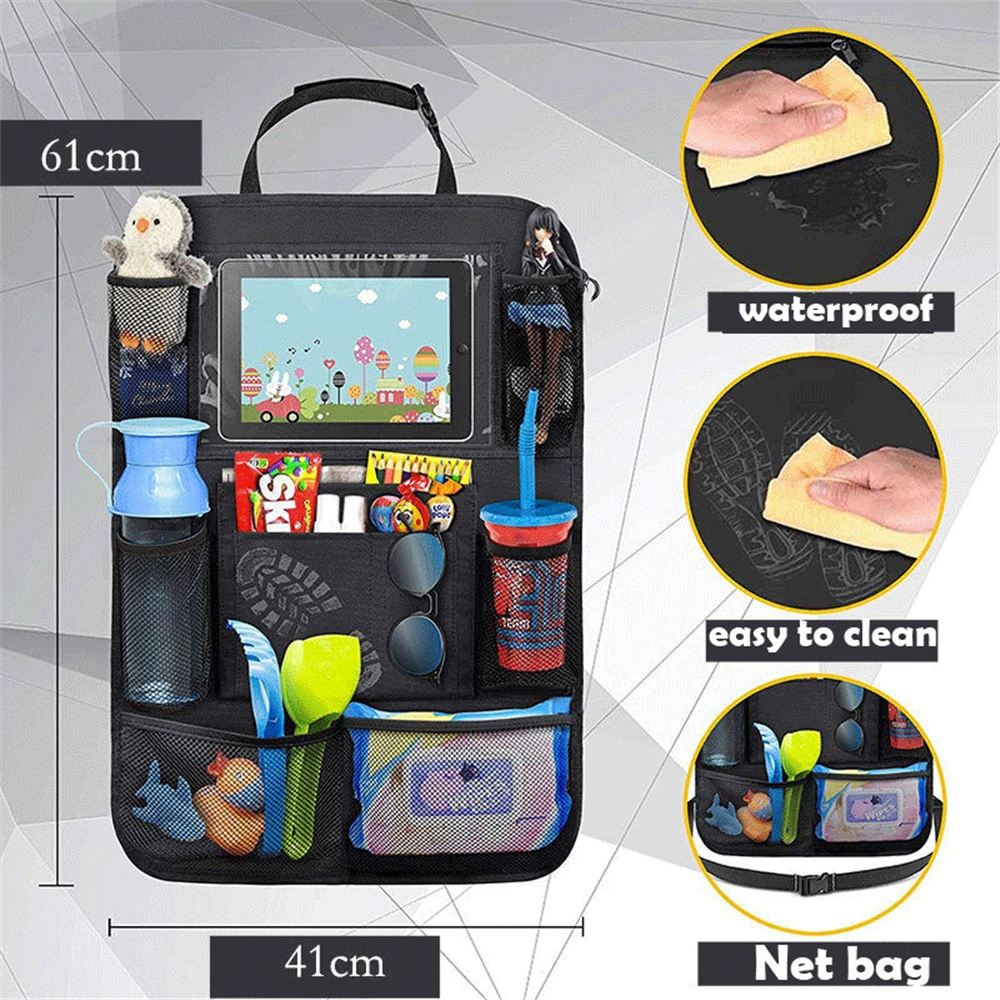 Organizador de asiento trasero de coche, bolsa de almacenamiento con m&uacute;ltiples bolsillos, soporte para tableta, accesorio Interior de autom&oacute;vil, coj&iacute;n para ordenar, venta al por mayor-3
