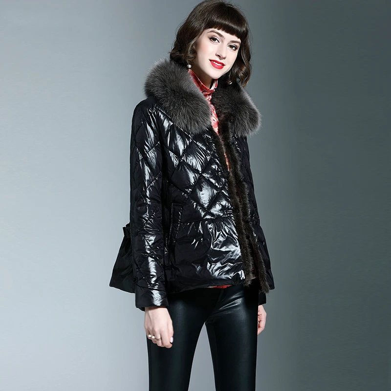 

Модный трендовый теплый меховой воротник, супер горячее пальто с карманами и длинными рукавами, женская зимняя короткая пуховая куртка