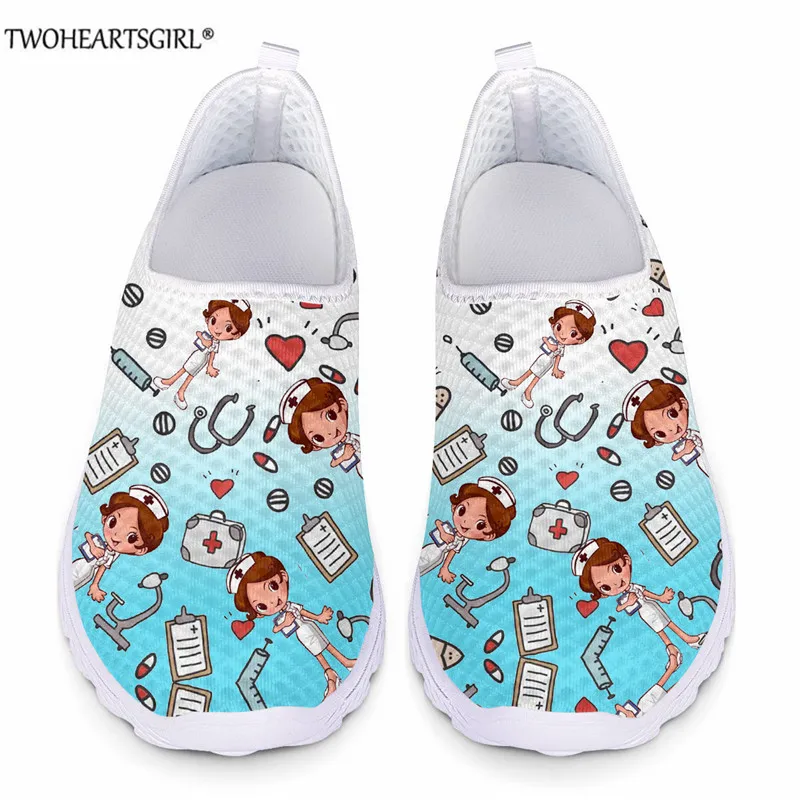 

Туфли женские сетчатые, градиентные, без застежек, с рисунком в виде медсестры