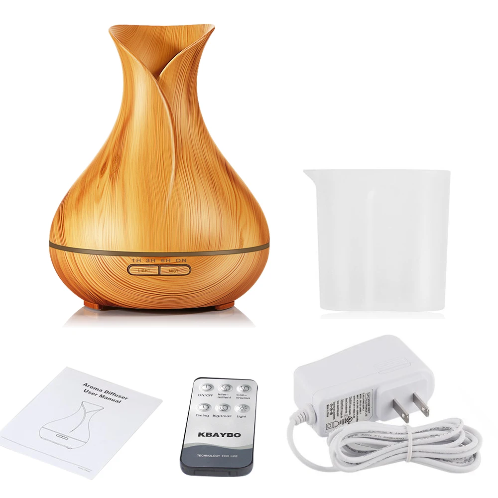 

Remote Control 550ml Aroma Essential Oil Diffuser with Wood Grain 7 Color Changing LED Lights for Office Home