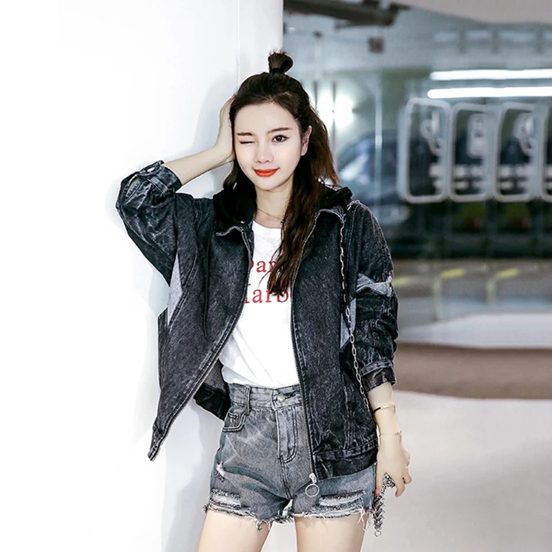 

Autumn Women's Jackets New Women Fashion Casual Korean Wild Color Matching Denim Jackets Spring Female Loose Short Hooded Coats