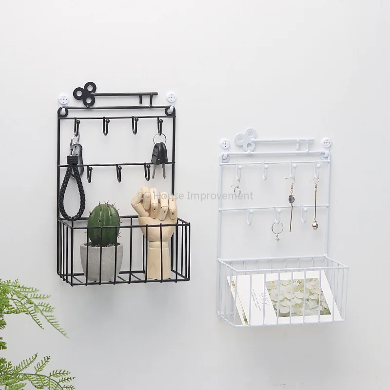 

Nordic key hanging basket wrought iron shelf creative wall decoration multifunctional storage shelf