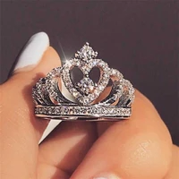 hot sale princess crown rings for women micro pave setting engagement wedding rings female anel accessories
