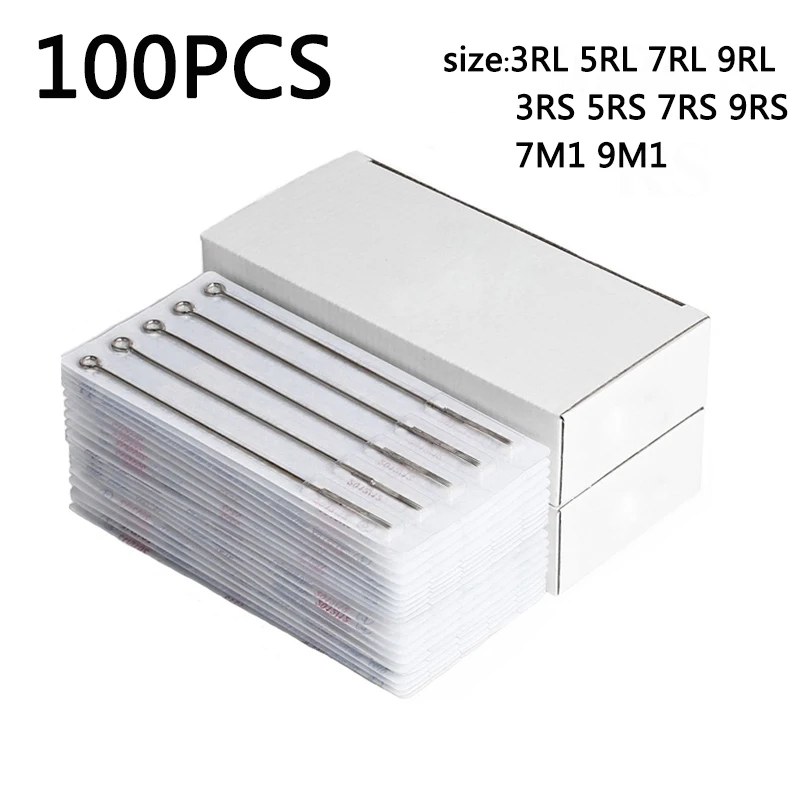 

100pcs Assorted Sterilized Tattoo Needles Mixed 10 Sizes 3RL 5RL 7RL 9RL 3RS 5RS 7RS 9RS 7M1 9M1 microblading permanent makeup