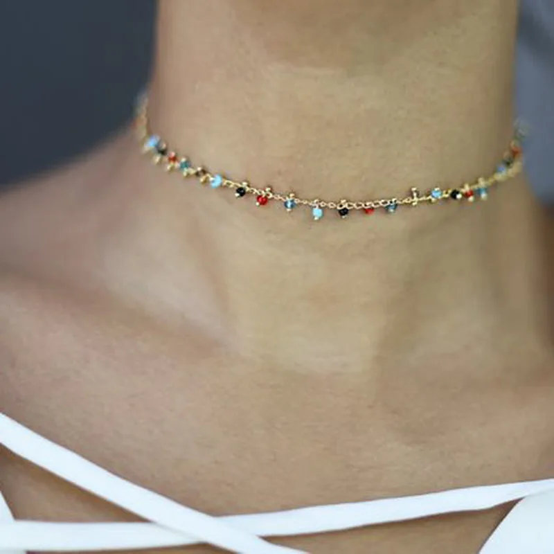 

Choker Aesthetic Girl Simple Necklace Chain Women Colorful TRENDY Beads Zinc Alloy Necklaces Jewelry Lovers Collier