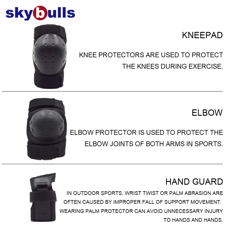 Skybulls 6 шт./компл. катание защитное Шестерни налокотники велосипед скейтборд защитные наколенники, способный преодолевать Броды для взрослых защита безопасности
