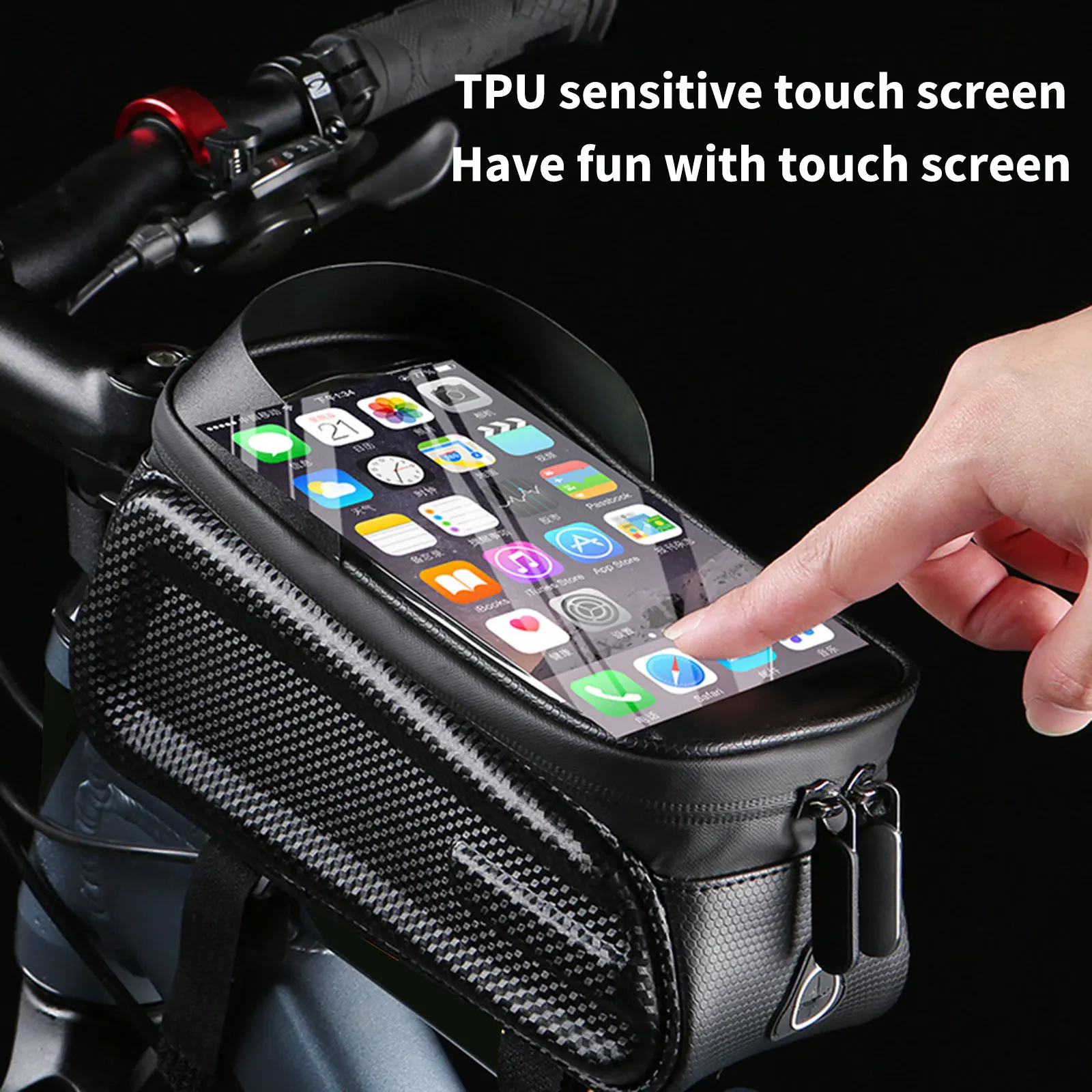 

Bicycle Phone Bag Sensitive Touchscreen Top Tube Handleba Bag Waterproof Phone Case MTB Bike Front Frame Storage Pack
