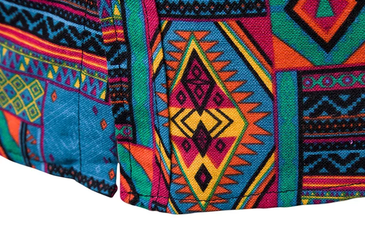 Mens Cotton Linen Dress Shirt 2022 Fashion Vintage African Ethnic Print Shirt Men Slim Fit Short Sleeve Hawaiian Shirts Camisas