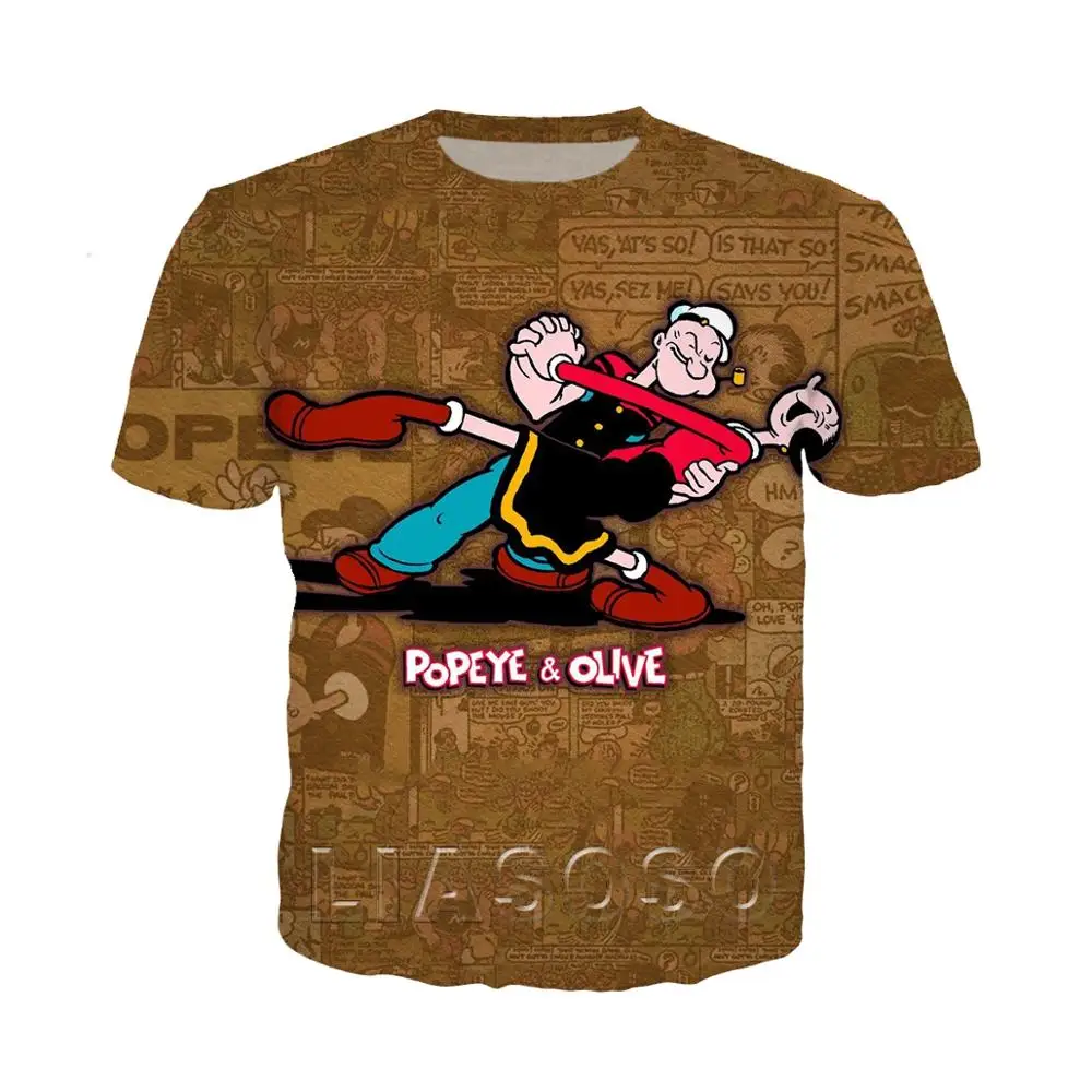 

Summer fashion design cartoon anime Popeye T-shirt men and women 3D printed T-shirt unisex Harajuku style white T-shirt tops