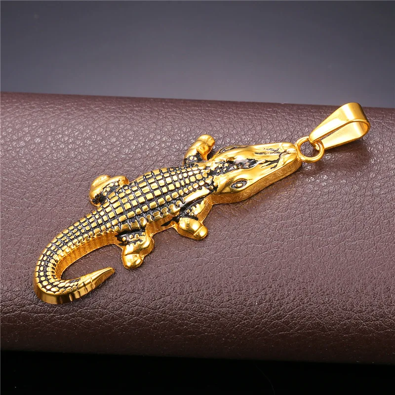 Подвеска Collare &quotкрокодил&quot рок для мужчин из нержавеющей стали 316L золотого