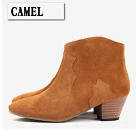 Camel Европа и США кожаный чехол с плотной наружной частью закругленные ботинки martin женские four seasons ботильоны для женщин - Цвет: Camel