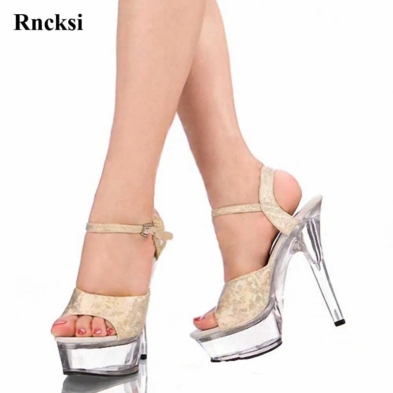

Rncksi модные свадебвечерние ринки сексуальные ремешки женские весенние на высоком каблуке 15 см высокий каблук прозрачная платформа танцевальные сандалии